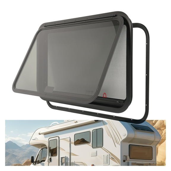 KOJEM Universal RV Exit Window 36" W x 22" H Optional Trim Camper RV Push Side Window Replacement W/Net Screen for Cargo Trailer Camper Van Truck W/O Trim Ring