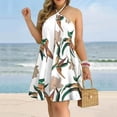 thumbnail image 2 of Robes Dos Nu pour Femmes Imprimé Bandage Mini Robe Sans Manches Décontractée Ample Été Fluide Plage Robe Courte, 2 of 7