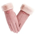 thumbnail image 2 of dianhelloya Letter Logo Anti-slip Windproof Solid Color Suede Gloves Women Winter Fluffy Cuffs Driving Gloves 1 Pair Pink, 2 of 8