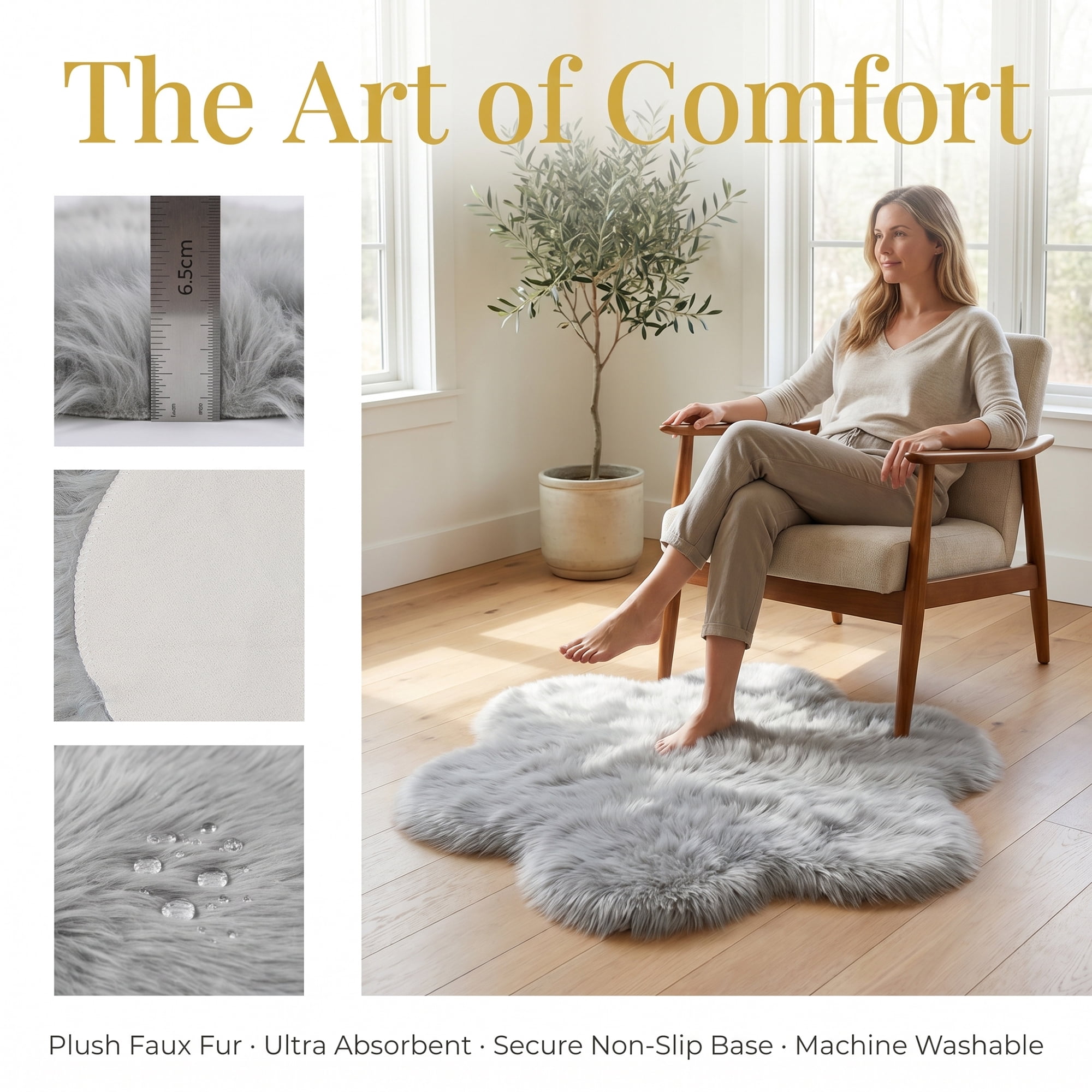 Unique Bargains Shaggy Flower Area Rug Fluffy Non-Slip Fuzzy Carpet 20" x 20" Light Gray