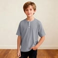 thumbnail image 5 of Tdoqot Boys Waffle Knit Henry Shirts- Casual Soft Summer Short Sleeve Kids Tees Gray Size 5, 5 of 7