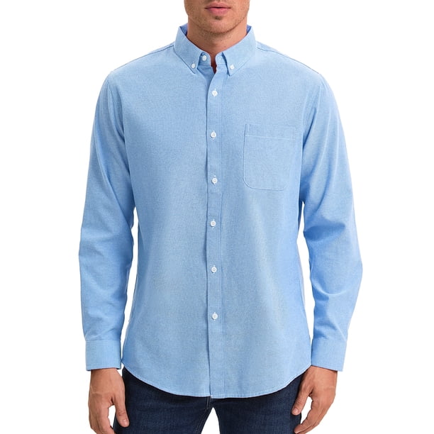 CAMISA DE NEGOCIO OXFORD DE MANGA LARGA PARA HOMBRE CON CUELLO BOTÓN REGULAR FIT S AZUL CLARO