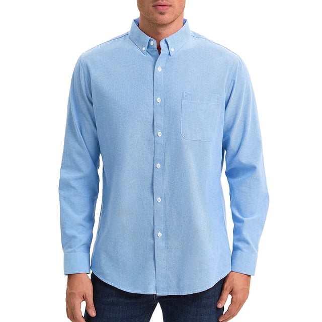 CAMISA DE NEGOCIO OXFORD DE MANGA LARGA PARA HOMBRE INSPIRE CHIC, CON CUELLO Y AJUSTE REGULAR, TAMAÑO L, AZUL CLARO
