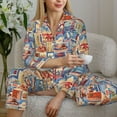 thumbnail image 6 of Honeii Set Of Travel Vintage print Women's Pajama Sets Long Sleeve Button Down Sleepwear Nightwear Soft Pjs Lounge Sets-Large, 6 of 7