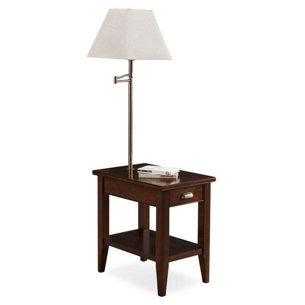 Bowery Hill Pewter End Table With Lamp, Side Table With Built In Lamp