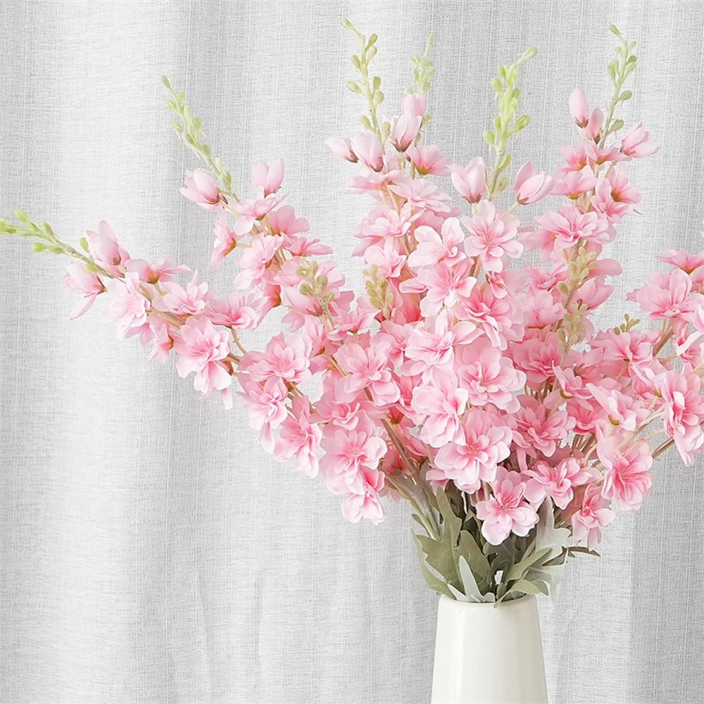 NOGIS 6pcs Delphinium Artificial Flower 34.6'' Pink Silk Flowers Long Silk Larkspur Flowers Plant Floral Faux Bouquets for Tall Vase Wedding Floral Arrangements Floor Home Garden Outdoor Decor
