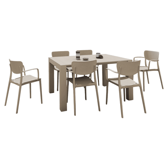 Luxury Commercial Living 7-Piece Taupe Brown Patio Dining Set with Extension Table 55"