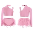 thumbnail image 3 of iiniim Girls Hip Hop Jazz Dance Outfits Rhinestones Crop Top and Ruffles Feather Skirt Set Pink 6, 3 of 7