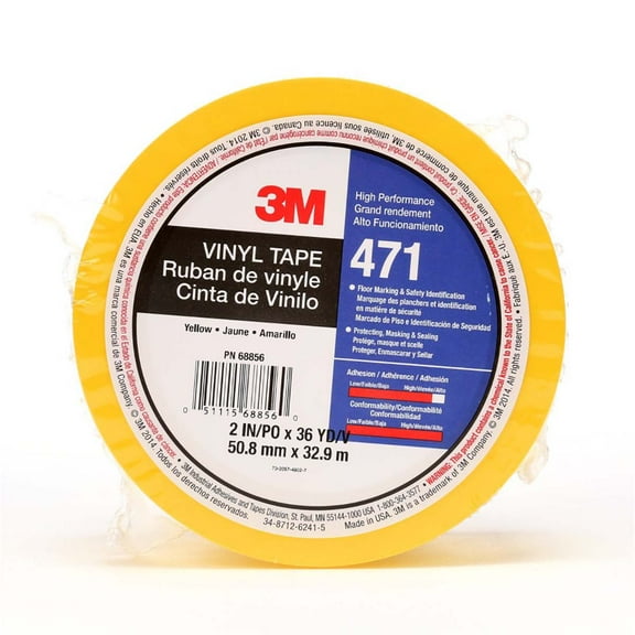 3M Vinyl Tape 471 Yellow, 2 in x 36 yd 5.2 mil, 24 Individually wrapped rolls per case Conveniently Packaged
