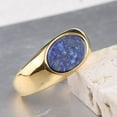 thumbnail image 2 of PAURO Men's Women's Stainless Steel Vintage Personalized Oval Dark Blue Gemstone High Polish Wedding Ring Gold Size 12, 2 of 3