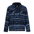 thumbnail image 5 of Men's Quilted Lined Hoodie Jacket Plaid Cotton Zip Up Sweatshirt Jacket Long Sleeve Flannel Shirt Shacket (S, Navy), 5 of 6