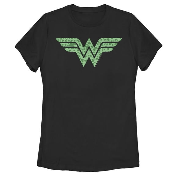 Women's Wonder Woman St. Patrick's Day Wonder Woman Shamrock Logo  Graphic Tee Black Large