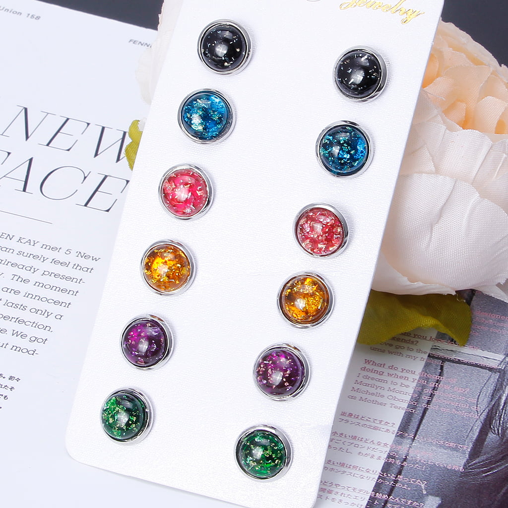 6 Pairs Mixed Created Opal Rhinestone Stud Earrings Set Women Fashion Jewelry Walmart Com