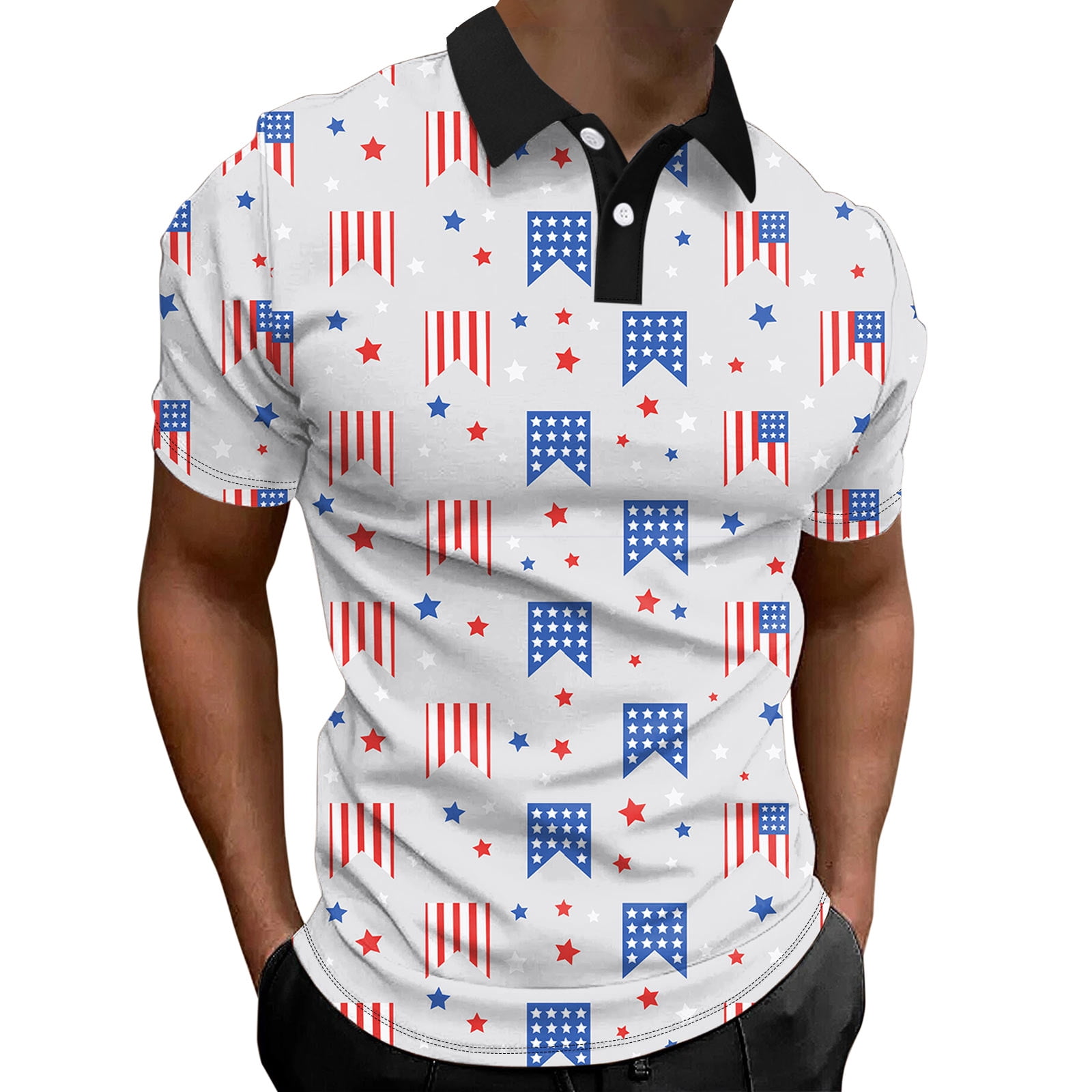 kpoplk Mens Polo Shirts Short Sleeve American Flag Shirts for Men ...