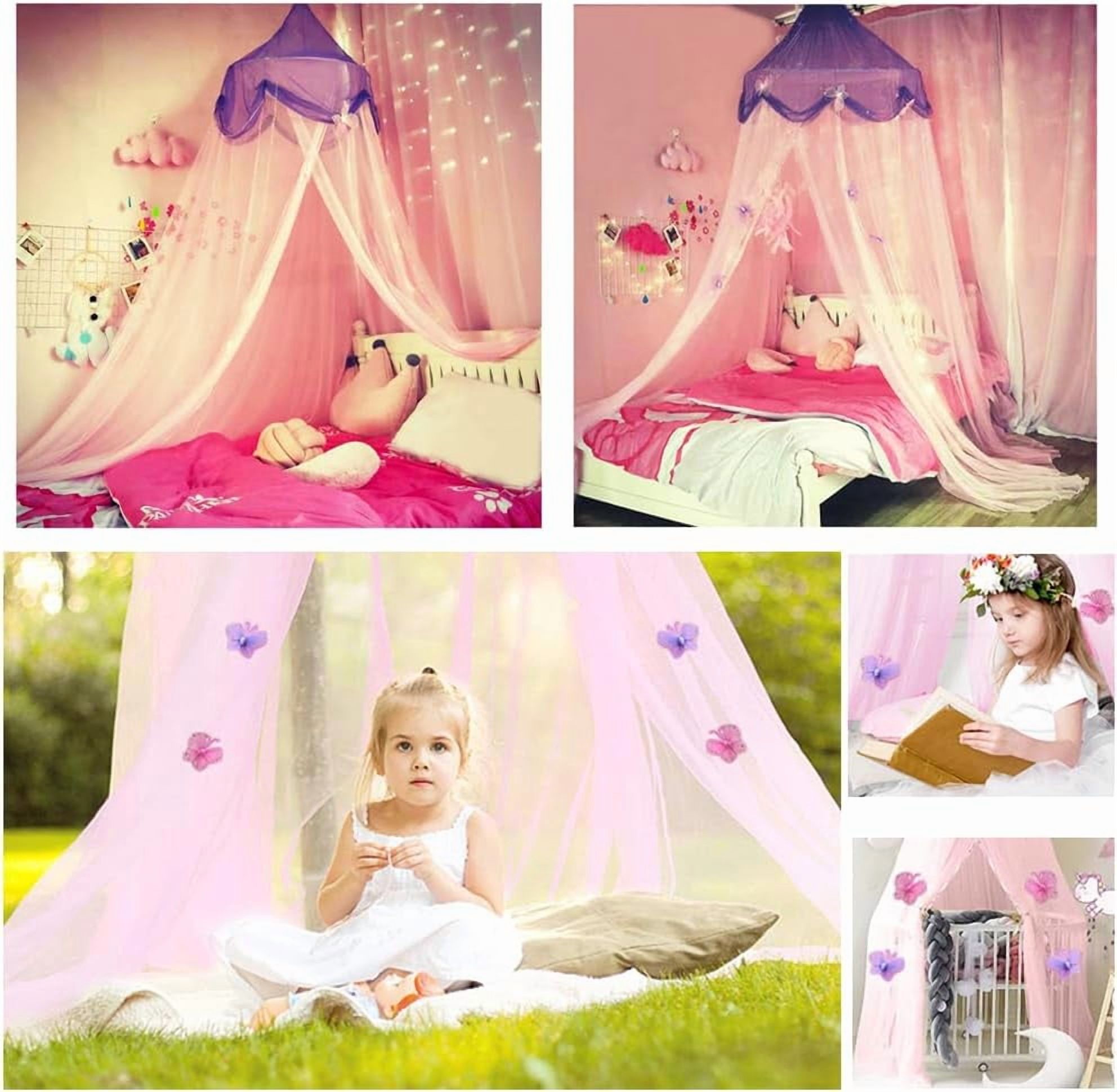 CAILDANL Mosquito Net Bed Canopy Curtains Princess Butterfly Reading Canopies for Girls Kids Single Twin Full Queen Size Beds, Pink and Purple