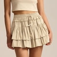thumbnail image 4 of GJSYRH Shorts for Women Ruffled Tiered Pleated Mini Skirts Boho High Waist Flowy Comfy Tennis Golf Skorts Beige M, 4 of 5
