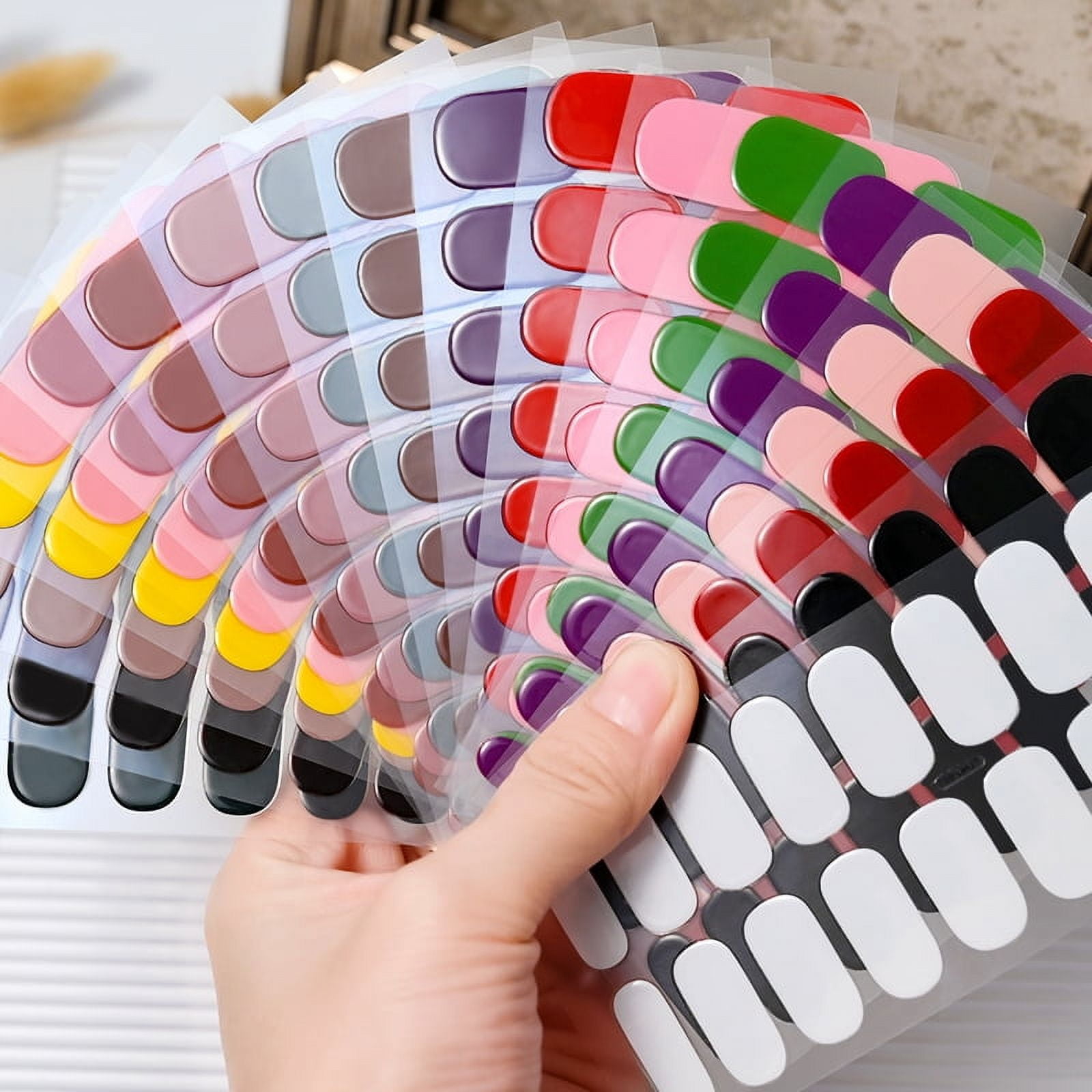 16Tips Semi-Cured Gel Nail Sticker Pure Color UV/LED Lamp Gel Nail Polish Wraps Long-Lasting Full Cover Gel Sticker Nail Decor # #