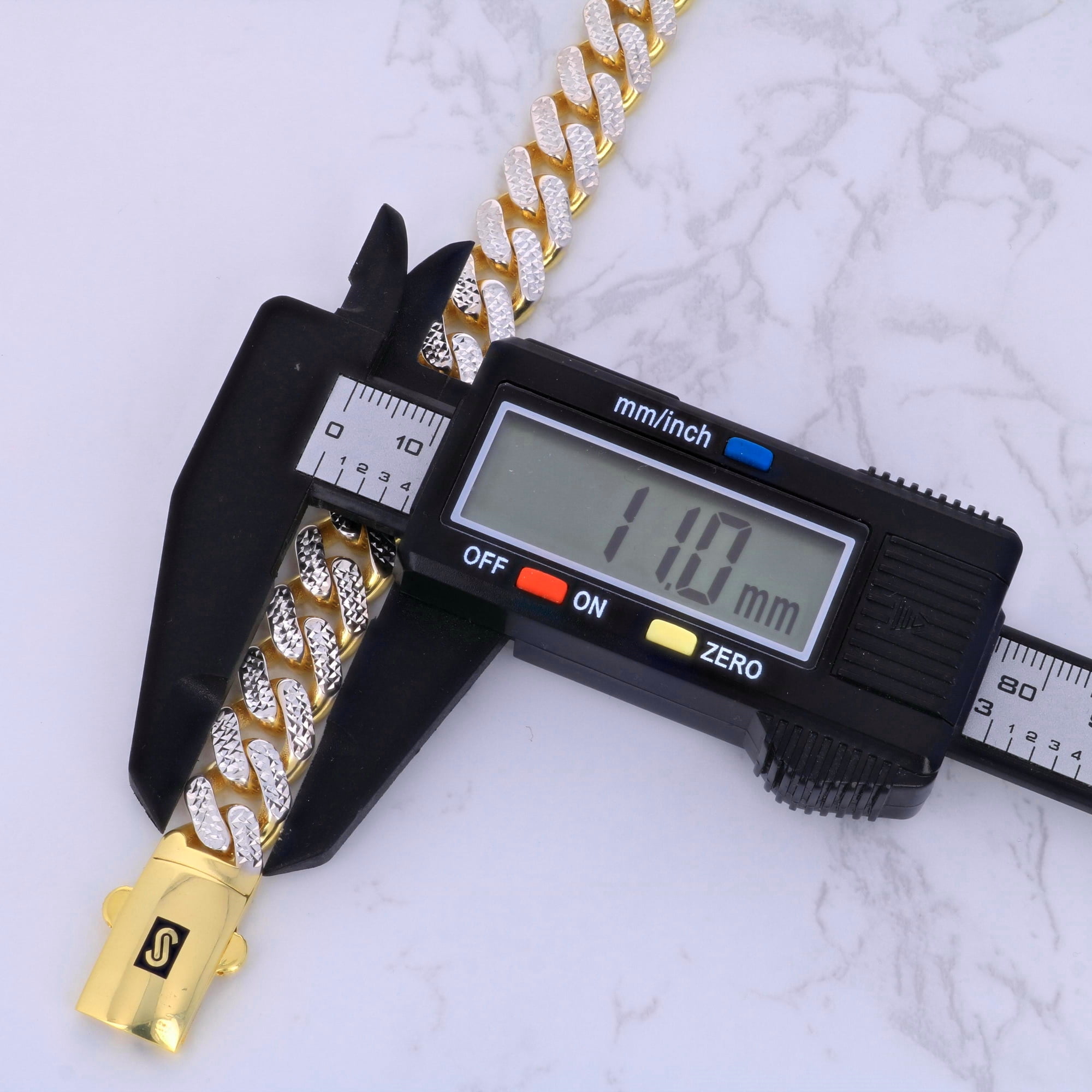 Nuragold 10k Real Yellow Gold Royal Monaco 11mm Miami Cuban Diamond Cut Pave Link Bracelet (8"-9") Two Tone Italian Jewelry for Men
