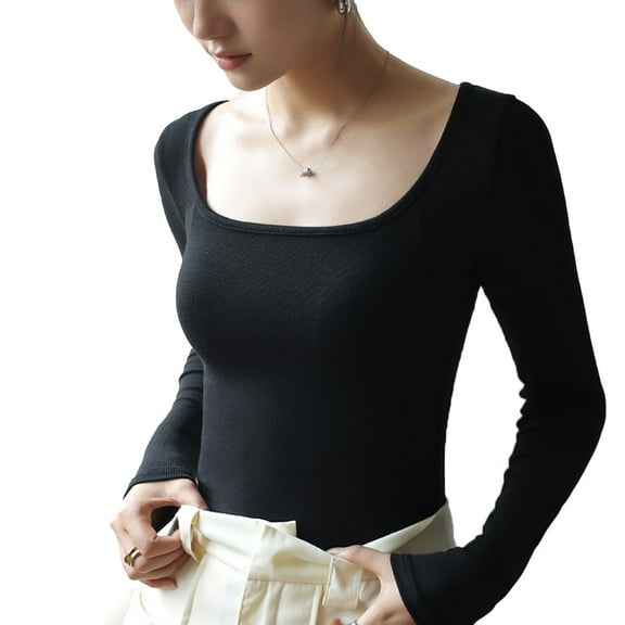 Womens Long Sleeve Scoop Neck Basic Solid Slim fit Tee Shirt Top,black,XXL,G33955