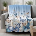 thumbnail image 2 of Blue Ombre Butterfly Blanket Soft Cozy Warm Throw Blanket for Couch, Plush Fuzzy Flannel Fleece Blankets for Sofa, Pastoral Farmhouse Butterflies Bed Blankets Lightweight Gifts for Women, 40"x50", 2 of 9