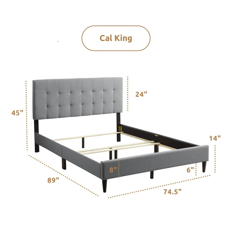 Furinno Laval Linen Full Button Tufted Bed Frame
