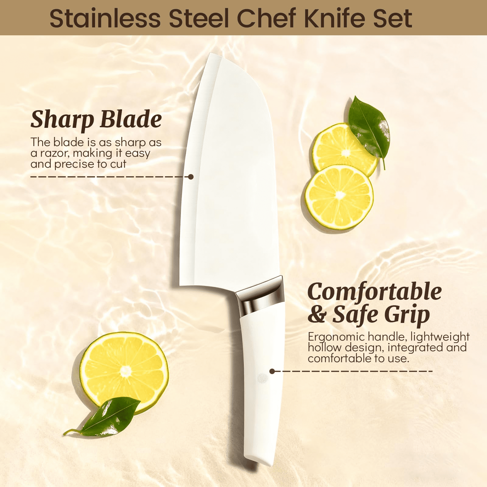 6-Piece White Kitchen Knife Set with Block, Stainless Steel Cutlery Set, Ultra-Sharp Chef Knives, Rust-Resistant Knives, Ideal Housewarming Gift