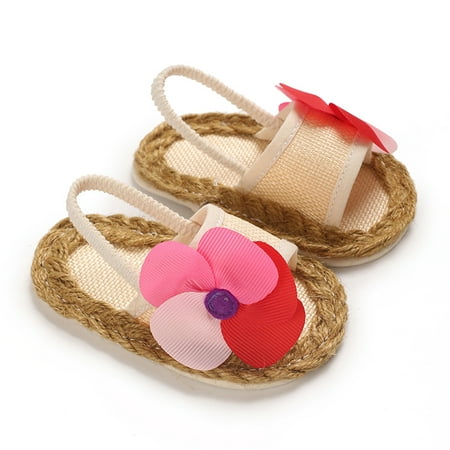 Awevudst Infant Baby Girls Sandals Rattan Cute Flower Anti-Slip Soft Sole Shoes