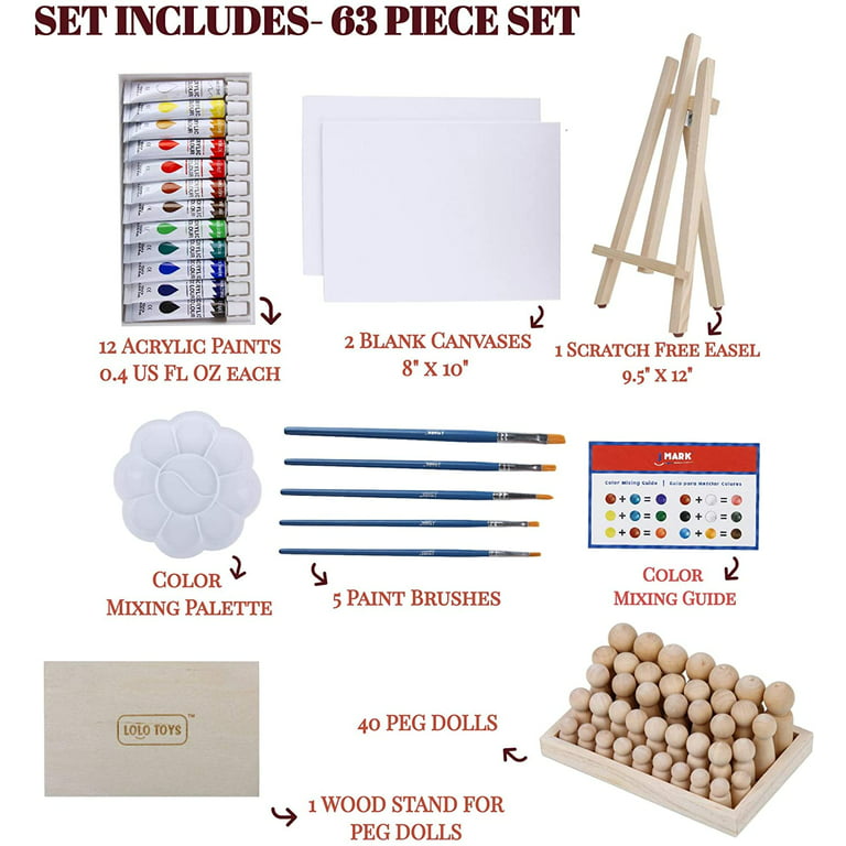 Art Canvas Paint Set Supplies – Kit de pintura acrílica de 63