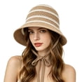 thumbnail image 2 of SAZBJOJN Sun Hats for Women Striped Bucket Hat Summer Large Head Wide Brim Sun Hat Lightweight Breathable Outdoor Travel Fashion Fisherman Cap Beach Hat Brown, 2 of 4