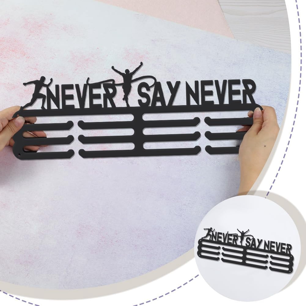 Medal Hanger Display Running Medal Holder Awards Holder Metals Ribbon Display Stainless Steel Medal Holder Never Say Never Sports Medal Hanger Display Award Ribbon Holder for Athletes Black 1set