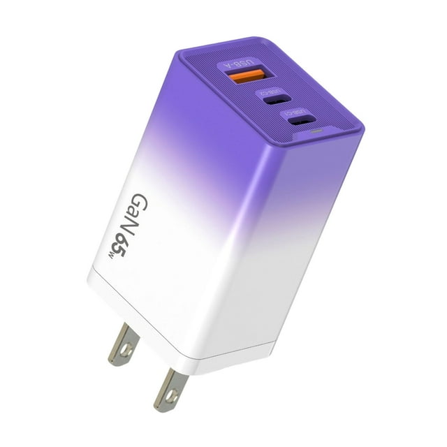 Purple 65W Gradient Led Fast Charger With Qc3.0 Technology Multi Port Usb C Charging Block Power Adapter For Phones Tablets Laptops 2.54Oz