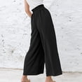 thumbnail image 5 of Idoravan Women's Plus Size Pants Clearance Women Casual Solid Cotton Linen Drawstring Elastic Waist Long Wide Leg Pants, 5 of 9