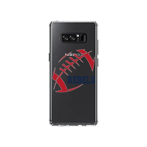 DistinctInk Clear Shockproof Hybrid Case for Samsung Galaxy Note 8 - TPU Bumper, Acrylic Back, Tempered Glass Screen Protector - Rebels Football - Red, Navy