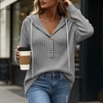 thumbnail image 4 of Women's Ribbed Hooded Sweater - Loose Buttoned Pullover Long Sleeve Sweatshirt - Lightweight Fall Daily Versatile Tops, 4 of 8