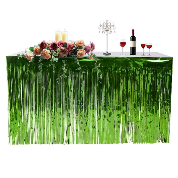 Falda de mesa de papel de aluminio con flecos metálicos, cortina de mesa de oropel para fiesta de Luau, cumpleaños, aniversario de verano, decoración de mesa navideña seitruly JJ15657-04