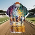 thumbnail image 4 of DayScoop Mens Fashion Shirts Short Sleeve Summer Tops Casual Turndown Collar Hawaii Horse Racing Printing Button Blouse, 4 of 6