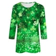 thumbnail image 5 of BLTIBY Womens St. Patrick's Day Sweatshirts 3/4 Sleeve Round Neck Lucky Shamrock Printed Irish Shirt Ireland Fashion Casual Pullover Top 2025 Green 8 3XL, 5 of 5