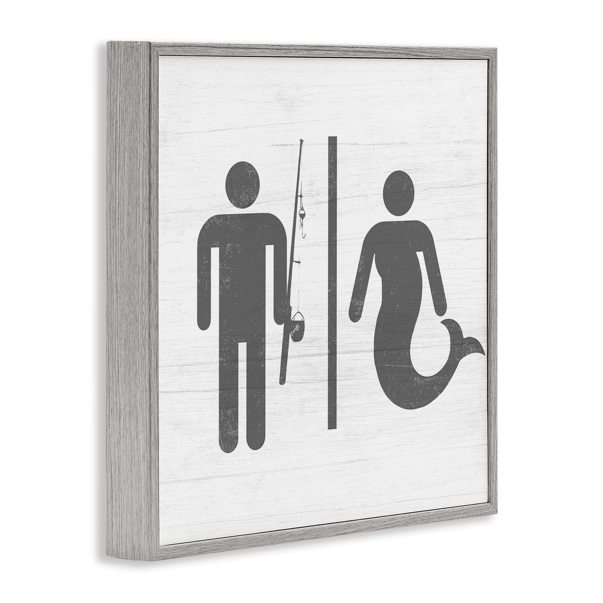 Stupell Industries Fisherman or Mermaid Bathroom Typography Painting Gray Framed Art Print Wall Art, 17 x 17