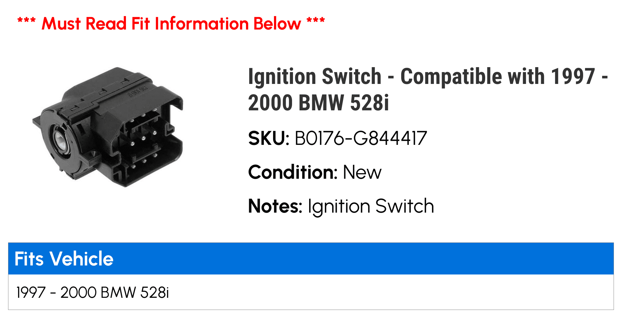 Ignition Switch - Compatible with 1997 - 2000 BMW 528i 1998 1999