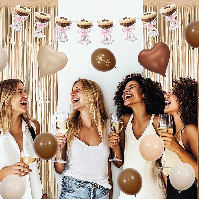 A Bride in A Tiny Bit Balloons Martini Cup Banner Foil Balloon Fringe Curtain with Balloon Garland Arch Kit Espresso Martini Bridal Shower Decorations for Women Bachelorette Party Engagement Supplies