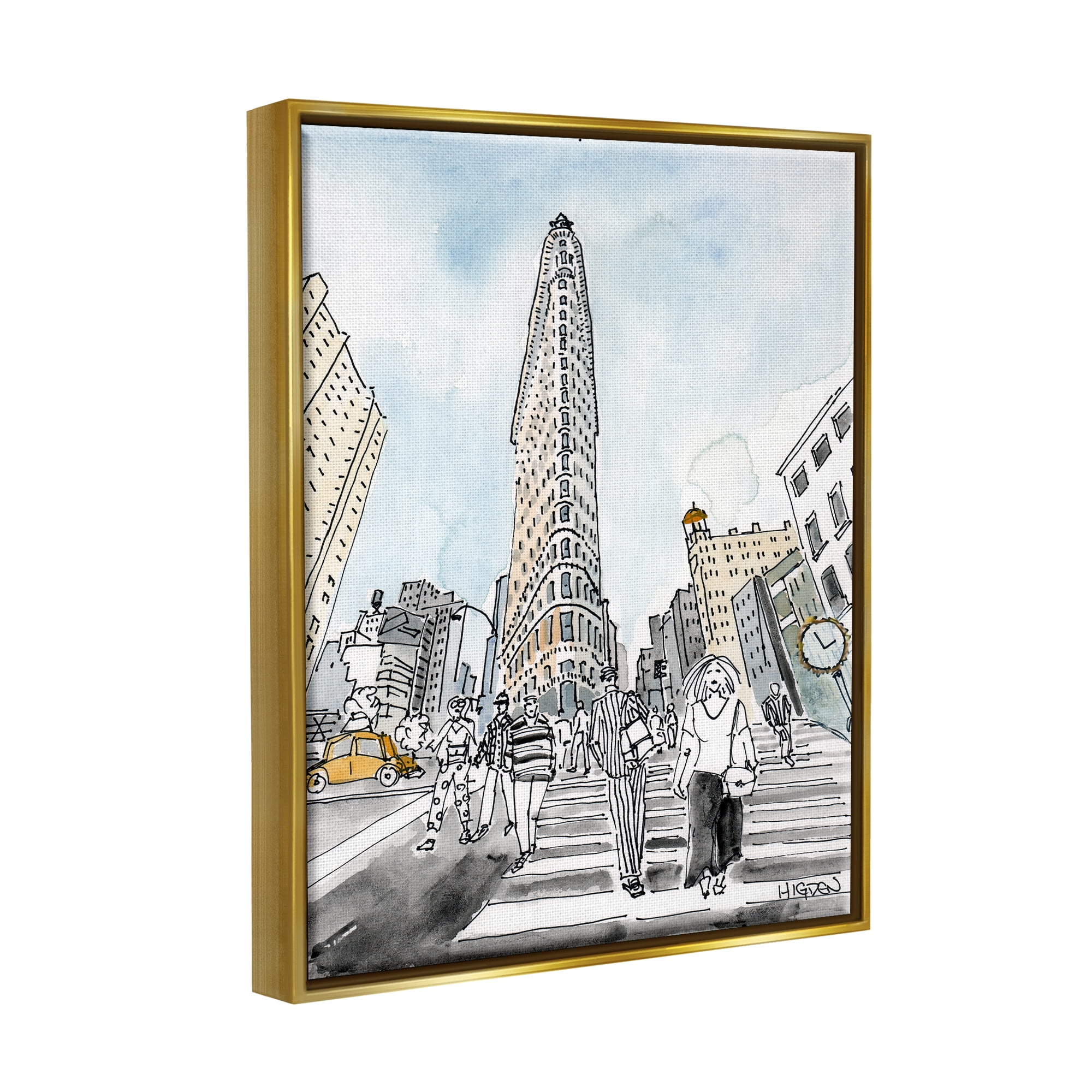 Stupell Industries Urban City Streets Crosswalk Town & City Painting Gold Floater Framed Art Print Wall Art