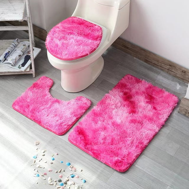 Xiao Hua 2 juegos de alfombrillas antideslizantes para inodoro y baño, juego de tres piezas de almohadillas para inodoro, alfombrilla de baño absorbente, limpia y reutilizable para ducha (rosa).