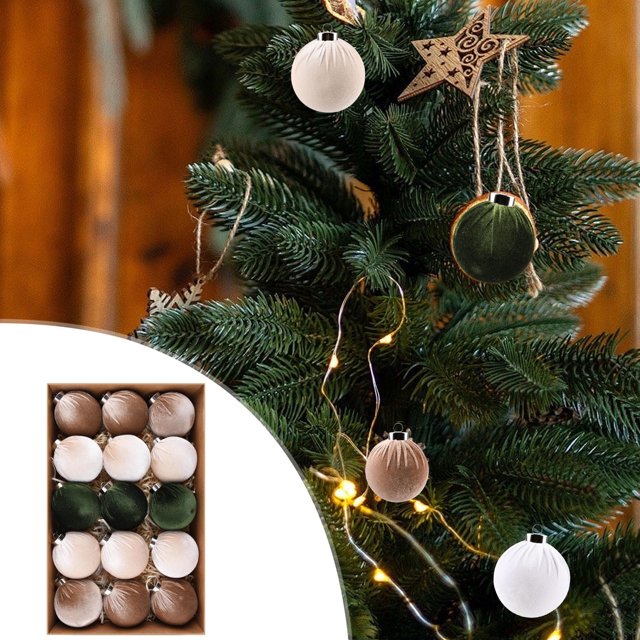 15 bolas de terciopelo para adornos navideños - Juego de bombillas irrompibles - Multicolor, verde, marrón y neutro, 80 mm (3,15 pulgadas)