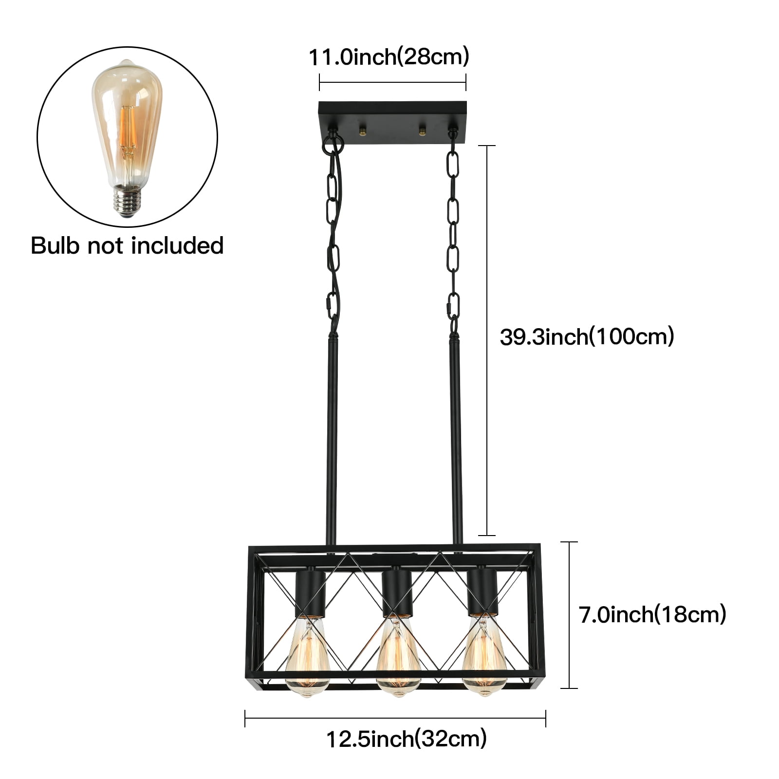 Kitchen Island Lighting, 3 Light Farmhouse Linear Chandelier for Dining Room Pool Table Pendant Light Fixture, Wood Grain FinishLength AdjustableBlack