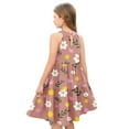 thumbnail image 4 of Abcomgle Girl's Summer Casual Dress Casual Halter Neck Sleeveless Girls Dresses Floral Print A-line Sundresses Swing Holiday Dresses 5-6 Years,Camel, 4 of 7