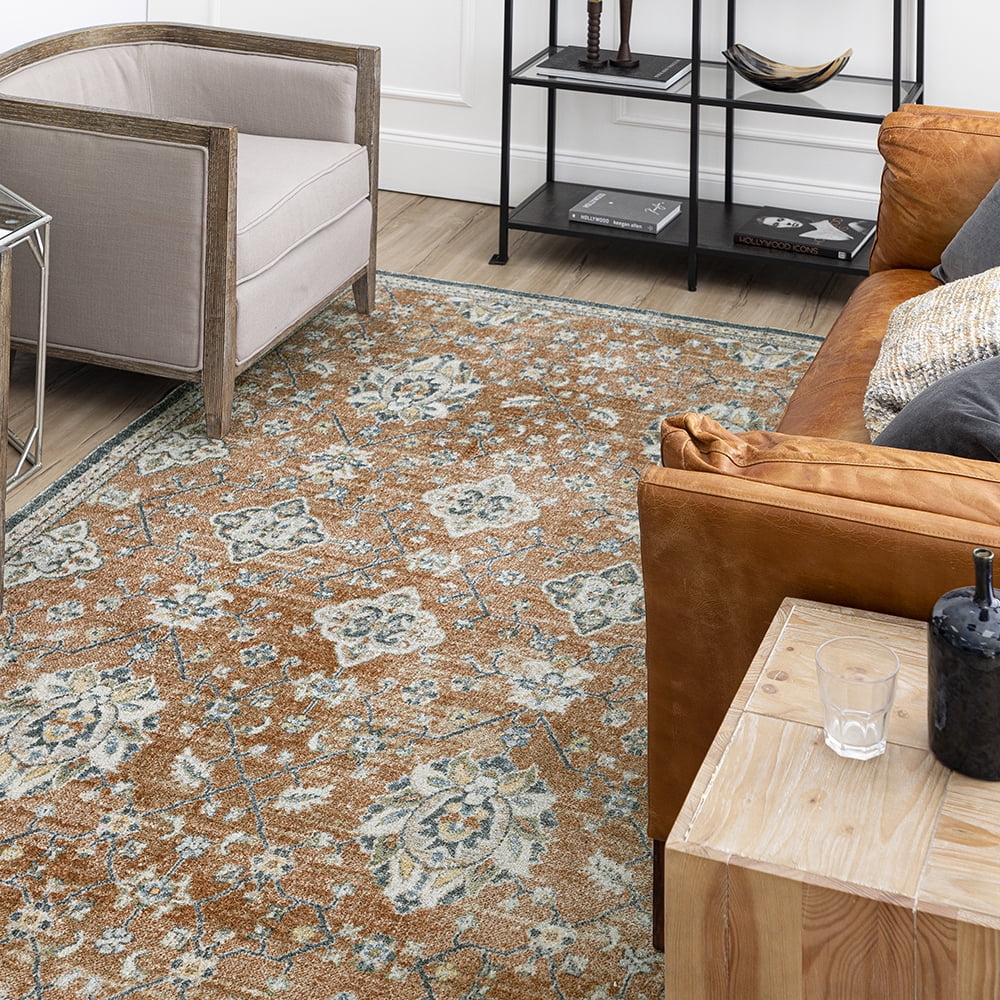 Mohawk Home Arete Floral Indoor Polyester Area Rug, Dark Orange, 5'3" x 8'