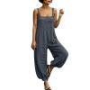 MLCDZ Women's Casual Loose Overalls Boho Jumpsuits One Piece Sleeveless Square Neck Wide Leg Loose Fit Long Pant Rompers With Pockets
