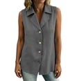 thumbnail image 4 of WAGUTH Women's Cotton Linen Button Down Shirts Sleeveless Notched Lapel Collar Casual Tank Top Blouses for Work Office, 4 of 8