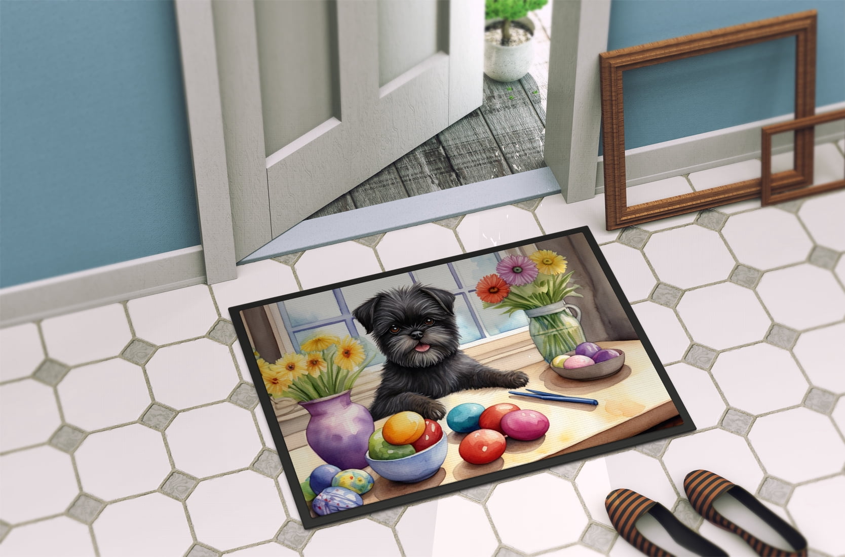 Decorating Easter Yorkshire Terrier Doormat