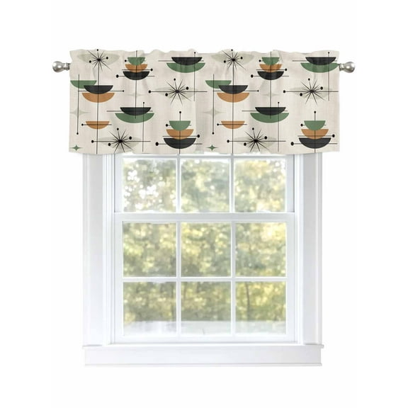 Boho Mid Century Valances for Windows, Rod Pocket Kitchen Valance Curtains - Soft & Washable Small Window Treatment for Living Room, Bathroom, Green Orange Geometric Abstract 54x18inch, 1 Panel